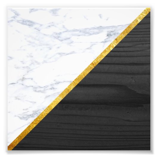 White Marble Gold en Black Wood Photo Print Foto Afdruk (Voorkant)