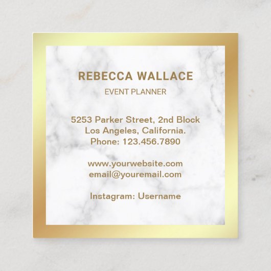 White marble Gold Foil Chandelier Event Planner Vierkante Visitekaartje (Achterkant)