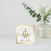 White marble Gold Foil Chandelier Event Planner Vierkante Visitekaartje (Staand voorkant)