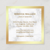 White marble Gold Foil Geometric Diamond Jeweler Vierkante Visitekaartje (Achterkant)