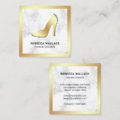 White marble Gold Foil High Heels Stilettos Vierkante Visitekaartje (Voorkant / Achterkant)