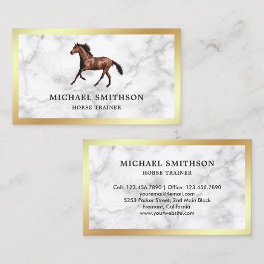 White marble Gold Foil Horse Riding Instructor Visitekaartje (Voorkant / Achterkant)