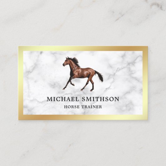 White marble Gold Foil Horse Riding Instructor Visitekaartje (Voorkant)