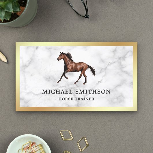 White marble Gold Foil Horse Riding Instructor Visitekaartje