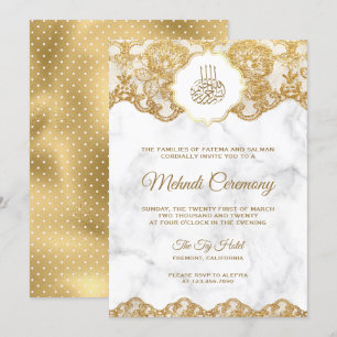 White marble Gold Foil Lace Islamic Mehndi Kaart