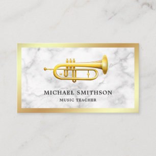 White Marble Gold Foil Trumpet Music Teacher Visitekaartje