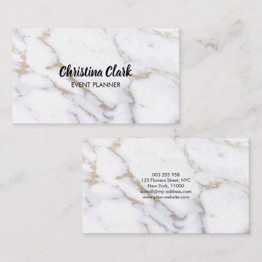 White Marble Gold Glitter Custom Visitekaartje (Voorkant / Achterkant)