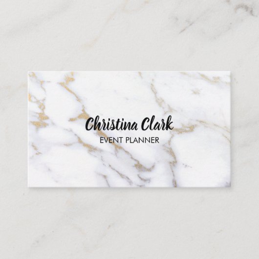 White Marble Gold Glitter Custom Visitekaartje (Voorkant)