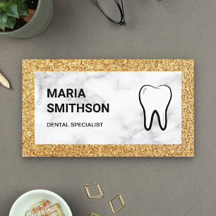 White marble Gold Glitter Dental Clinic Dentist Visitekaartje