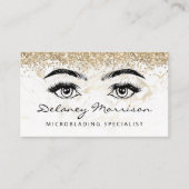 White Marble Gold Glitter Eyes Microblading Visitekaartje (Voorkant)