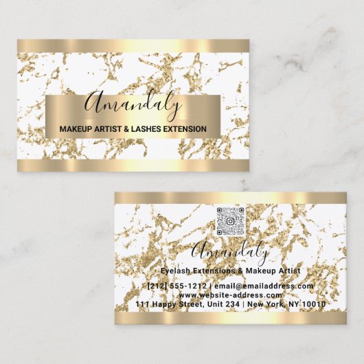 White marble Gold Lijst Event Planner Qr Code Visitekaartje (Voorkant / Achterkant)