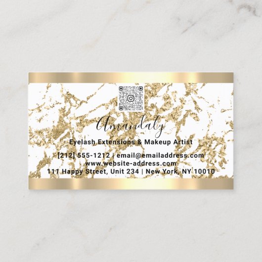 White marble Gold Lijst Event Planner Qr Code Visitekaartje (Achterkant)
