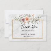 White Marble Gold Line Free Floral Bedankkaart (Voorkant)