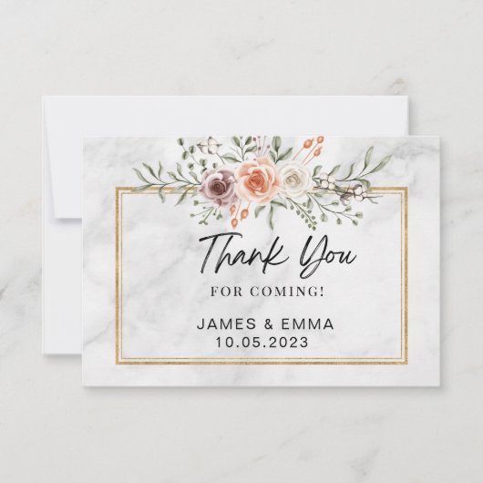 White Marble Gold Line Free Floral Bedankkaart (Voorkant)