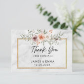 White Marble Gold Line Free Floral Bedankkaart (Staand voorkant)