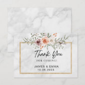 White Marble Gold Line Free Floral Bedankkaart (Voorkant / Achterkant)