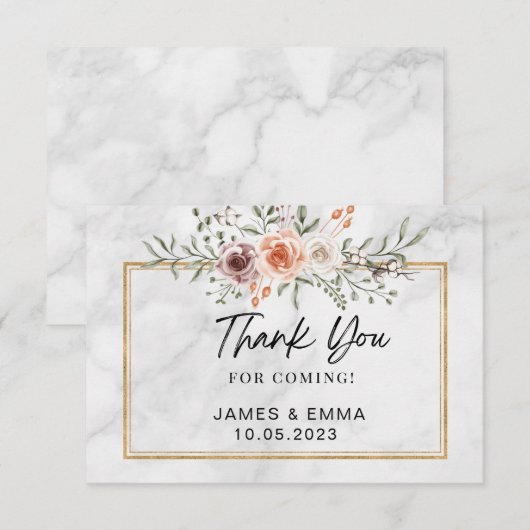White Marble Gold Line Free Floral Bedankkaart (Voorkant / Achterkant)