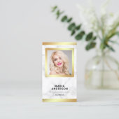 White marble Gold Model Actress QR Code Foto Visitekaartje (Staand voorkant)