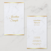 White Marble Gold Modern Hand Script Chic-Sjabloon Visitekaartje (Voorkant / Achterkant)