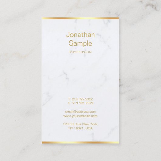 White Marble Gold Modern Hand Script Chic-Sjabloon Visitekaartje (Achterkant)
