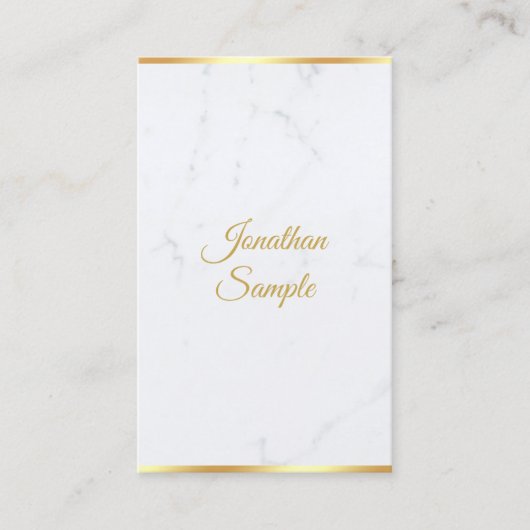 White Marble Gold Modern Hand Script Chic-Sjabloon Visitekaartje (Voorkant)