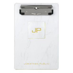 White marble Gold Monogram Modern Elegant Trendy Mini Klembord