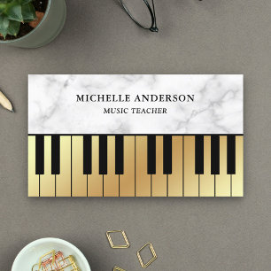 White marble Gold Piano-toetsenbord leraar pianist Visitekaartje