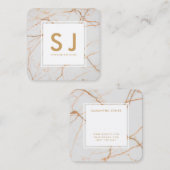 White Marble Gold Simple Moderne Interior Designer Vierkante Visitekaartje (Voorkant / Achterkant)