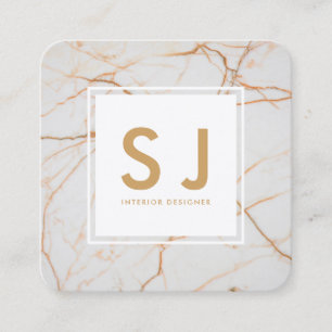 White Marble Gold Simple Moderne Interior Designer Vierkante Visitekaartje