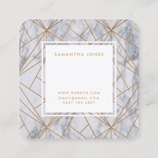 White Marble Gold Simple Moderne Interior Designer Vierkante Visitekaartje (Achterkant)