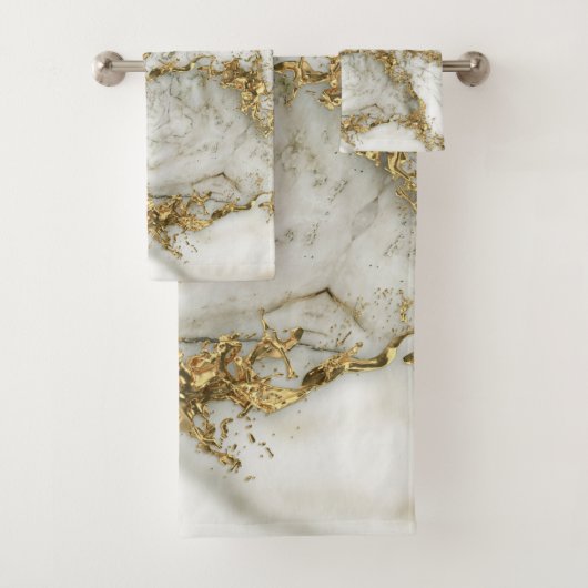 White marble Gold Splatter Abstract Bad Handdoek (Insitu)