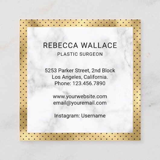 White marble Gold spuit Plastic chirurg Doctor Vierkante Visitekaartje (Achterkant)
