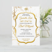 White marble Gold Star Jewish Bat Mitzvah Kaart (Staand voorkant)
