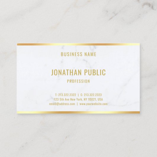 White Marble Gold Text Professional Modern Elegant Visitekaartje (Achterkant)