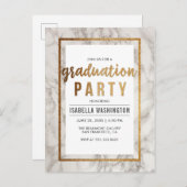 White Marble & Gold Typography Graduparty Uitnodiging Briefkaart (Voorkant / Achterkant)
