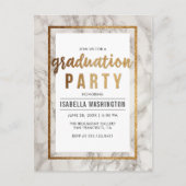 White Marble & Gold Typography Graduparty Uitnodiging Briefkaart (Voorkant)