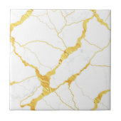 White Marble Gold Veins Pattern Tegeltje (Voorkant)