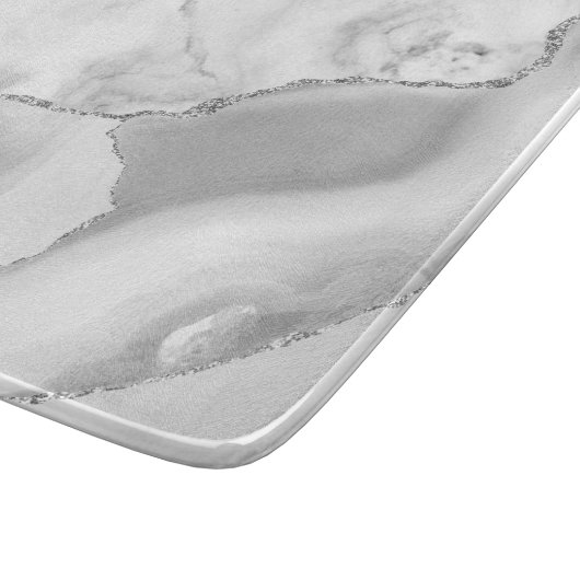White marble Gray Agate Silver Glitter Snijplank (Hoek)