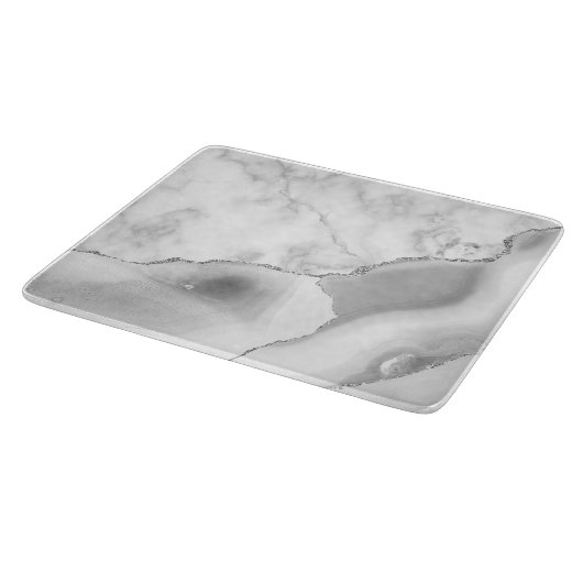 White marble Gray Agate Silver Glitter Snijplank (Hoek)
