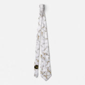White marble Gray & Gold Veining Monogram Weddensc Stropdas (Achterkant)