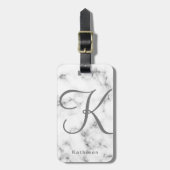 White Marble Gray Monogrammed Initiaal Bagagelabel (Voorkant verticaal)