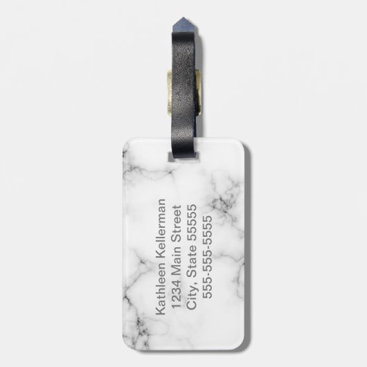 White Marble Gray Monogrammed Initiaal Bagagelabel (Achterkant verticaal)