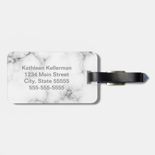 White Marble Gray Monogrammed Initiaal Bagagelabel (Achterkant horizontaal)