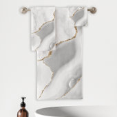 White marble Grey Agate Gold Glitter Bad Handdoek