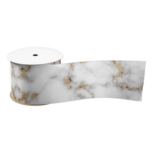 White marble Grey & Gold Veining Satijnen Lint (Spoel)