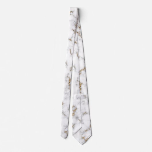 White Marble Grey & Gold Veining Wedding Stropdas (Achterkant)