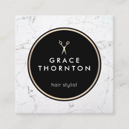 White Marble Hair Stylist Scissors Vierkante Visitekaartje