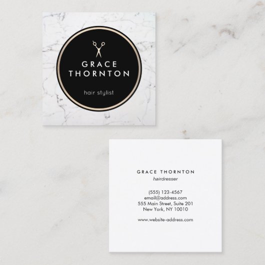 White Marble Hair Stylist Scissors Vierkante Visitekaartje (Voorkant / Achterkant)