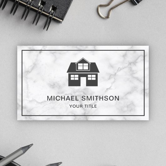 White marble Home Icon Real Estate Agent Visitekaartje
