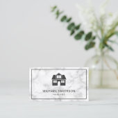 White marble Home Icon Real Estate Agent Visitekaartje (Staand voorkant)
